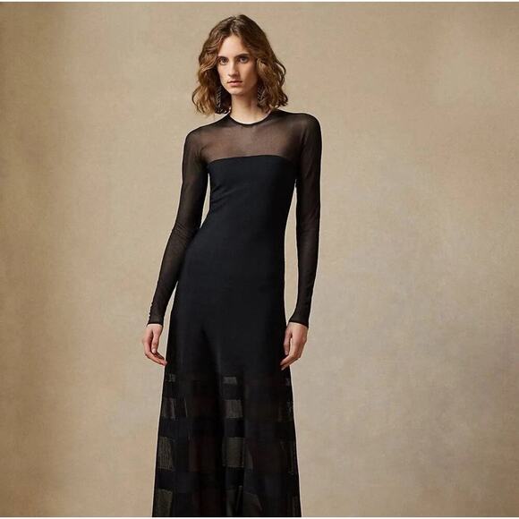 Ralph Lauren Collection Long Sleeve Crewneck Evening Gown Black Maxi Dress M $3k - Picture 1 of 5